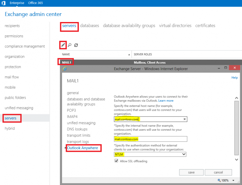 outlook 2016 supported exchange versions